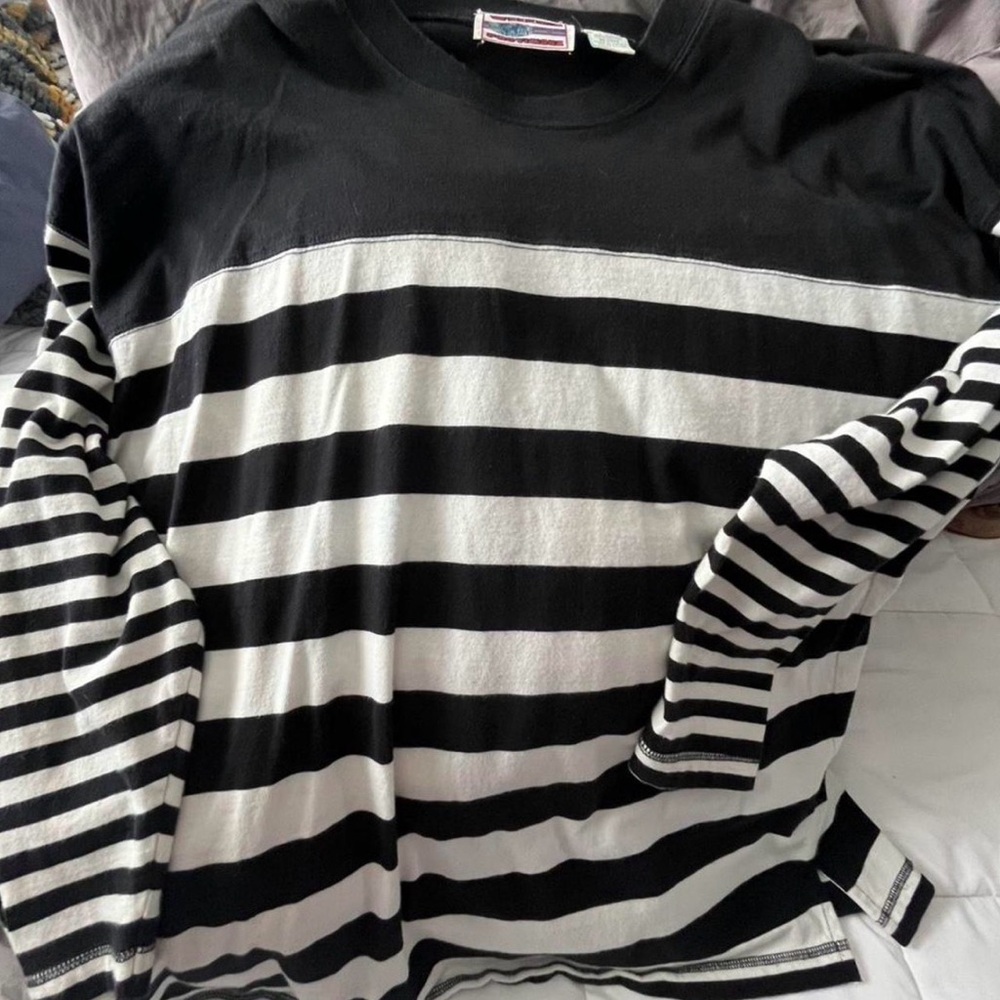 Vintage Weekend Provisions Striped Shirt 2X Black White Oversized Long Sleeve